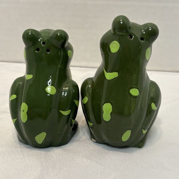 Vintage Frog Salt & Pepper Shakers Ceramic Green Yellow White Toads - Picture 5 of 8